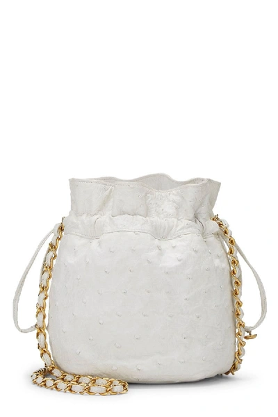 Pre-owned Chanel White Ostrich Bucket Bag Mini ModeSens