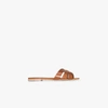 SAINT LAURENT BROWN PIEDS SLIDE LEATHER SANDALS