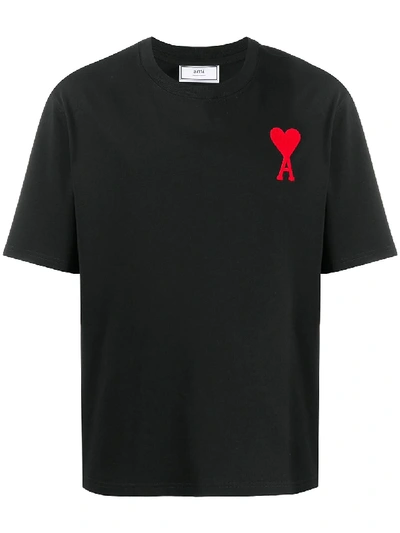 Ami Alexandre Mattiussi Ami De Coeur-logo Cotton T-shirt In Black