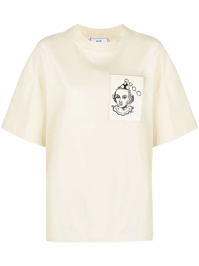 Ami Alexandre Mattiussi T-shirt With Face Woven Label In Neutrals