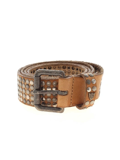 Htc All-over Studs Belt In Leather Color In Beige