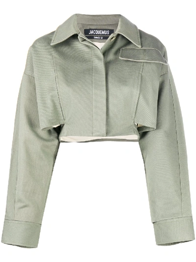 Jacquemus Cropped Long-sleeve Jacket In Green