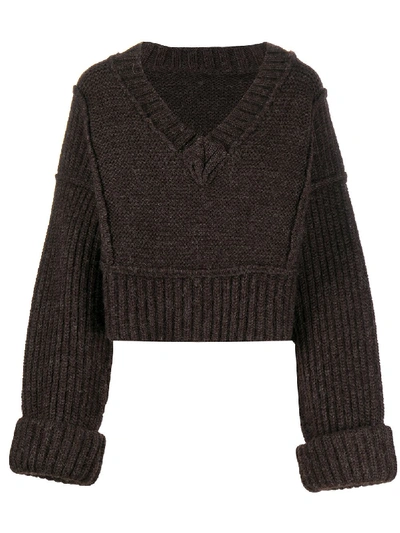 Jacquemus V-neck Chunky Knit Jumper In Brown