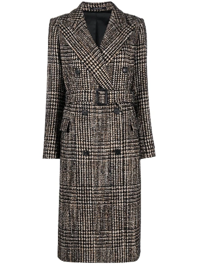 Tagliatore Houndstooth Belted Coat In Brown