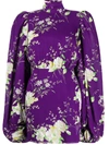 Attico Floral Silk Turtleneck Minidress In Purple