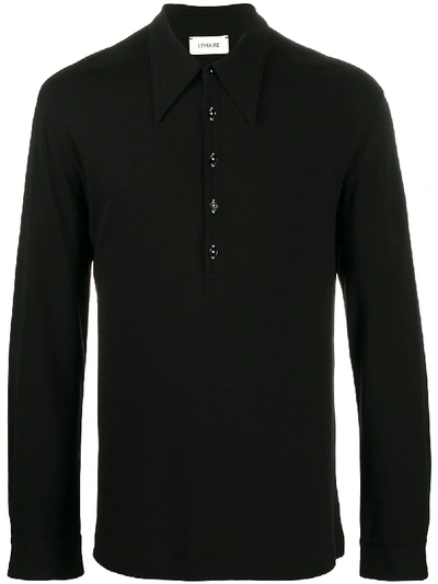 Lemaire Black Crepe Jersey Long Sleeve Polo In Grey