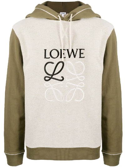Loewe Logo Embroidery Cotton Jersey Hoodie In Khaki