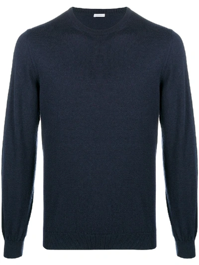 Malo Ribbed-knit Edge Cotton Jumper In Dark Blue