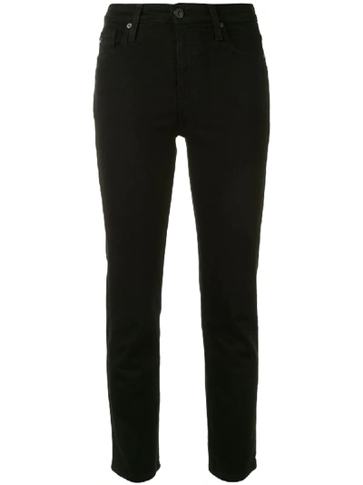 Ag Prima Cropped Cigarette Mid-rise Jeans In Black