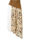 Proenza Schouler Belted Asymmetric Paneled Crepe Midi Skirt In Brown