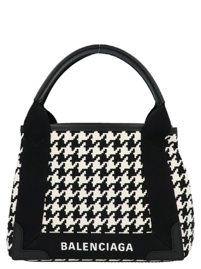 Balenciaga Xs Navy Cabas Top Handle Bag With Logo In Monochrome