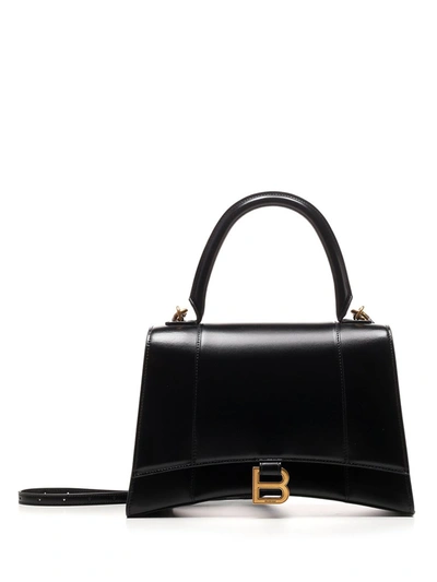 Balenciaga Hourglass Leather Top Handle Bag In Black