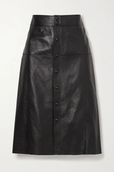 Saint Laurent Button-front A-line Leather Skirt In Black