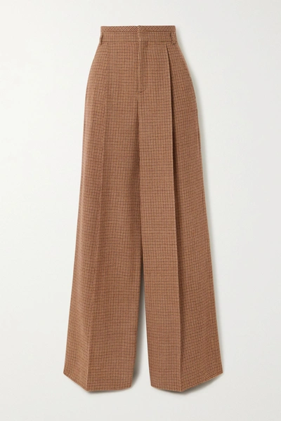 Chloé High Waist Wide Leg Houndstooth Wool Pants In Brown