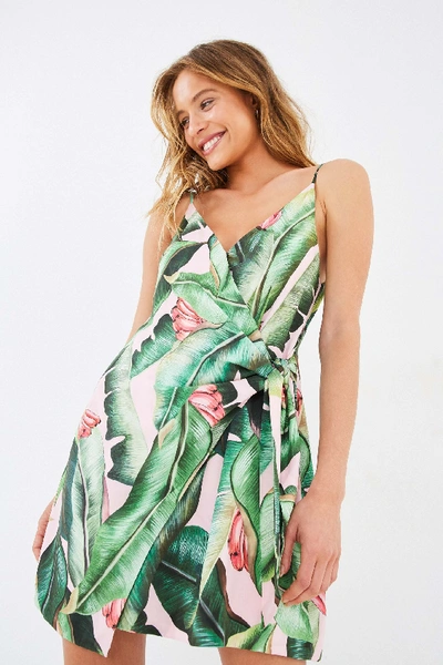 Farm Rio Pink Palms Mini Wrap Dress In Pink Multi | ModeSens
