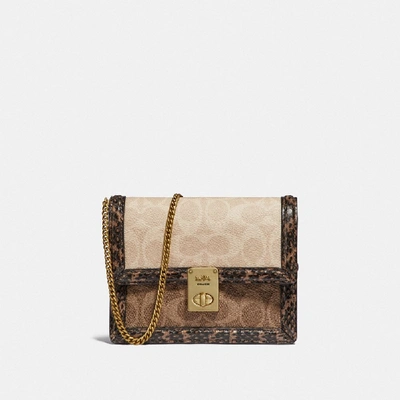 Coach Hutton Belt Bag In Blocked Signature Canvas With Snakeskin Detail In Beige In B4/tan Sand