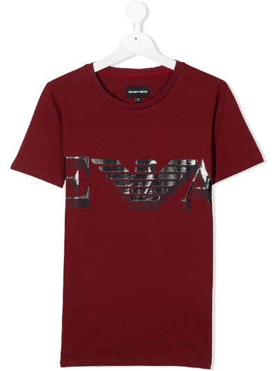 Emporio Armani Teen Logo-print Cotton T-shirt In Red