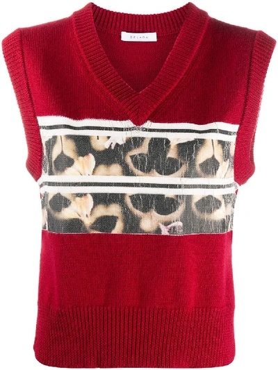Delada Contrast Sleeveless Jumper In Red