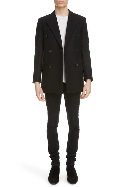 Saint Laurent Double Breasted Striped Wool Jacket In Black