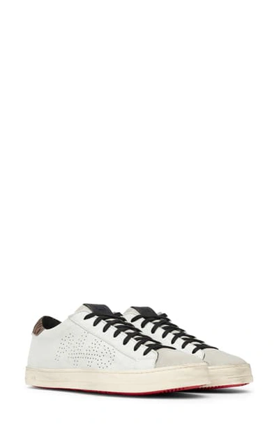 P448 John Leather & Suede Low Top Sneakers In White/ Animal Print Leather