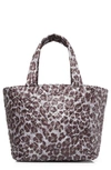 Mz Wallace Medium Metro Quilted Nylon Tote In Magnet Leopard