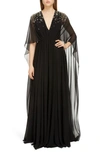 GIVENCHY CRYSTAL DEGRADE CAPE SLEEVE SILK GOWN,BW20WVG0L7