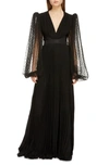 GIVENCHY PLUMETIS LONG SLEEVE PLEATED TULLE GOWN,BW20WH209L