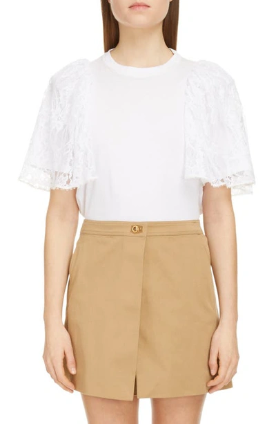 Givenchy Lace Puff-sleeve T-shirt In White