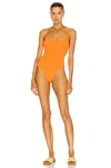 Hunza G Pamela Neon Orange Seersucker Swimsuit In Orange