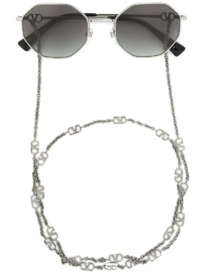 Valentino Geometric-frame Sunglasses In Silver