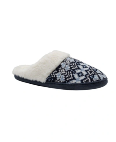 Gold Toe Women's Fair Isle Cozy Knit Comfy Slip On House Slippers In Navy