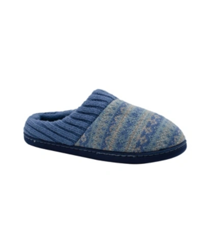 Gold Toe Women's Fair Isle Cozy Knit Comfy Slip On House Slippers In Gray/blue