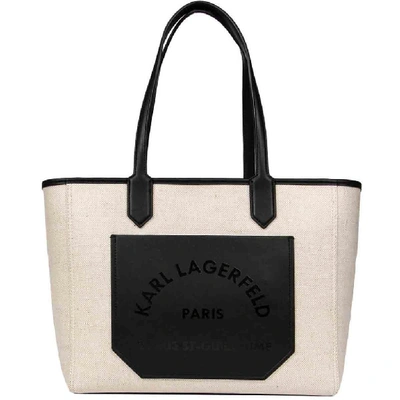 Karl Lagerfeld Canvas Shopping Bag In Ivory Color In Cream