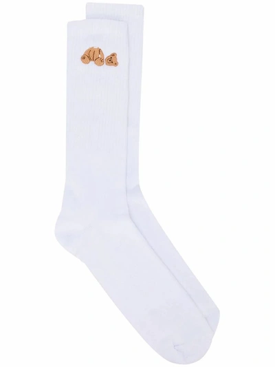 Palm Angels Bear Cotton Blend Socks In White Brown