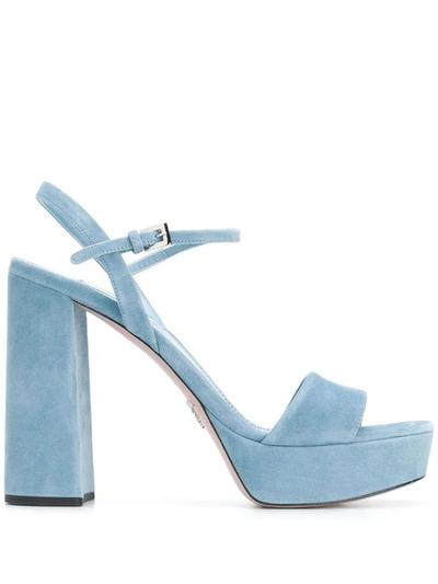 Prada Block-heel Buckled Sandals In Light Blue