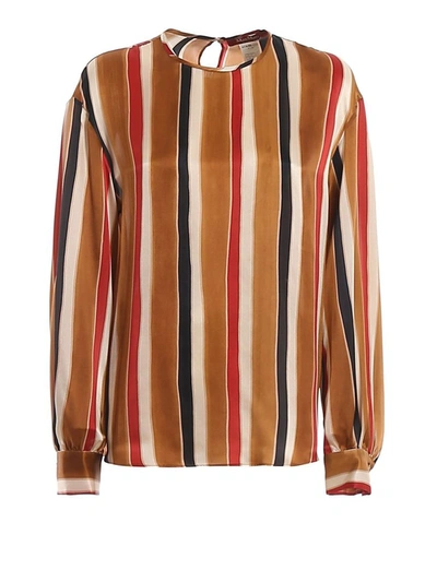 Max Mara Striped Silk Satin Blouse In Multicolour