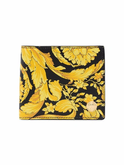 Versace Baroque Print Wallet In Gold/ Black