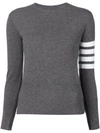 Thom Browne Crew Neck Pullover With White 4-bar Stripe In Grey Cashmere In Grey