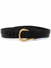 Bottega Veneta Double Strap Leather Belt With Horseshoe Buckle In Black