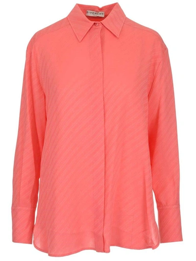 Givenchy Jacquard-logo Striped Silk Shirt In Pink