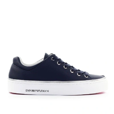 Emporio Armani Navy Blue Leather Sneaker