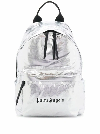 Palm Angels Laminated Fabric Backpack In Silver