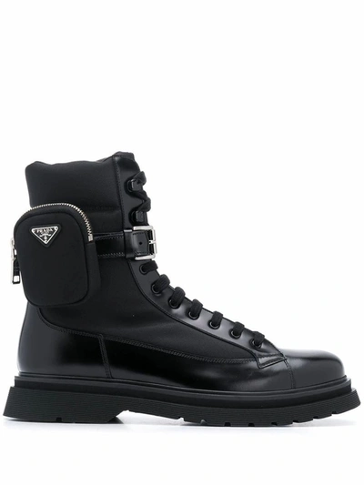 Prada Ankle Pouch Combat Boots In Black