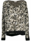 Saint Laurent Leopard Print Knit Sweater In Beige
