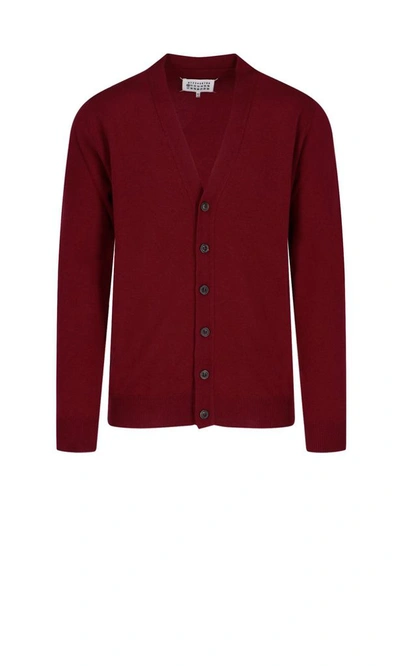Maison Margiela Elbow Patch Cotton & Wool Cardigan In Red