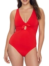 Robin Piccone Plunge Neck Tie-front One Piece Swimsuit In Fiery Red