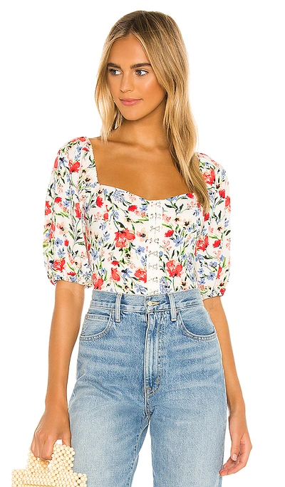Astr Floral Print Square Neck Top In Red Multi Floral