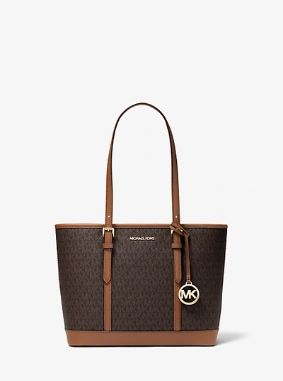 Michael Kors Jet Set Travel Small Logo Top-zip Tote Bag In Brown