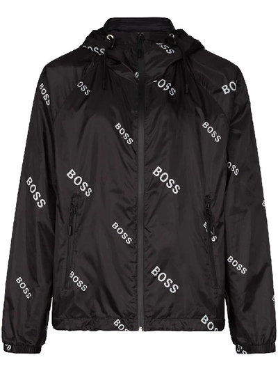 Hugo Boss Caslo Logo-print Hooded Track Jacket In Black