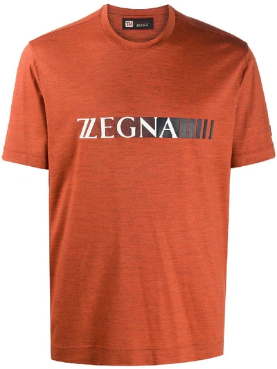 Ermenegildo Zegna Logo Print Wool T-shirt In Orange